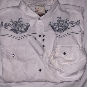 Roper White and Blue Men’s Western Button Down Shirt 2XL